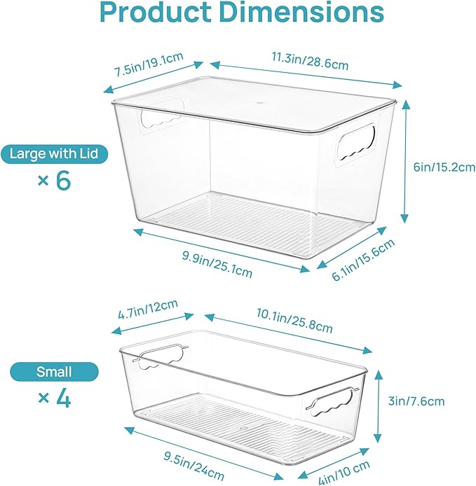 Vtopmart 10 Pack Clear Storage Bins with Lid Set for Pantry Organizer | 6 Large and 4 Small Plastic Pantry Storage Bins with Handle, Storage Containers for Pantry, Kitchen, Fridge, Cabinet - Image 2