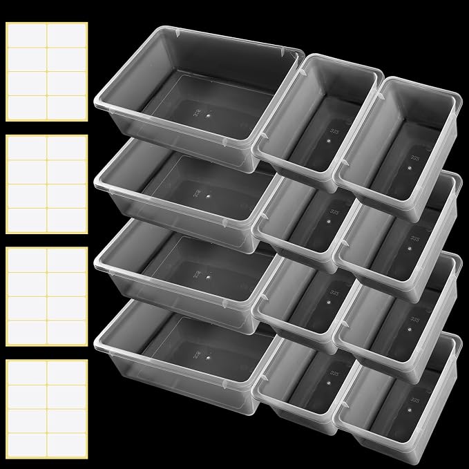 Zonon 12 Pcs Plastic Cubby Bins Office Storage Container Storage Bins Plastic Organization with 1 Pack Self Adhesive Label for Library Office Home Nursery(Clear) - Image 2