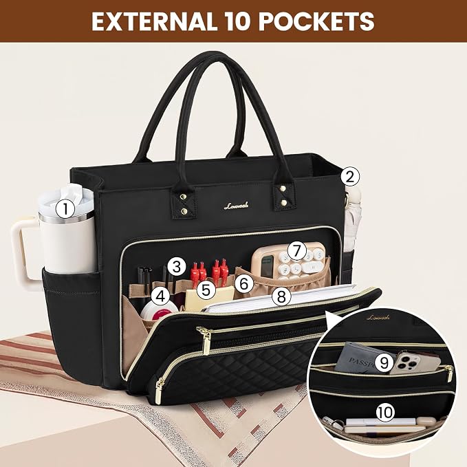 LOVEVOOK Laptop Tote Bag for Women, Work Bags Computer Laptop Bag, Teacher Tote Bag, Professional Briefcase Business Large Purses Handbag, Black, 17 Inch - Image 3
