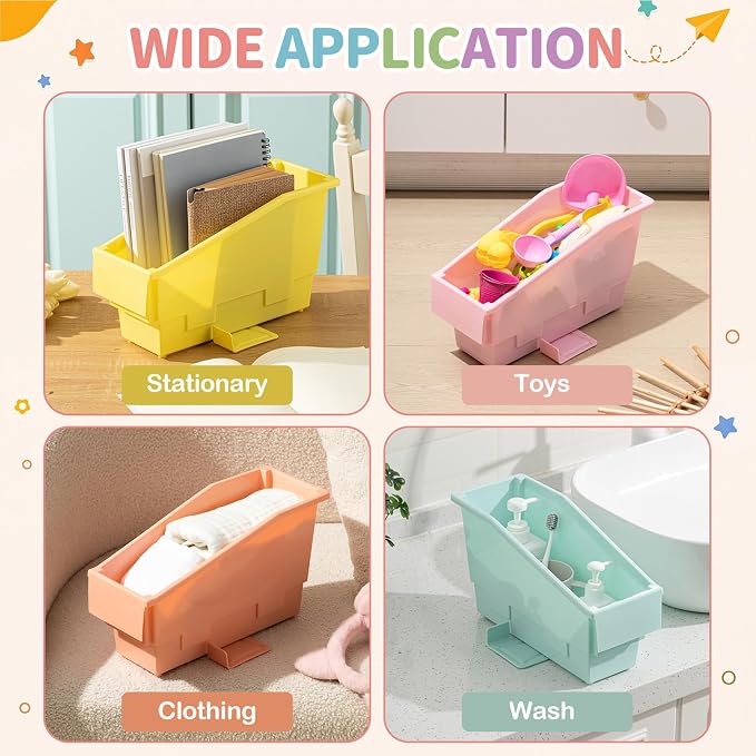 Geetery 12 Pack Non-Tip Book Bins with Stabilizer Wings Multicolor Plastic Storage Organizers Color Code Organization for Home Office Desktop Library Shelves Document Magazine File Holder (Pastel) - Image 6