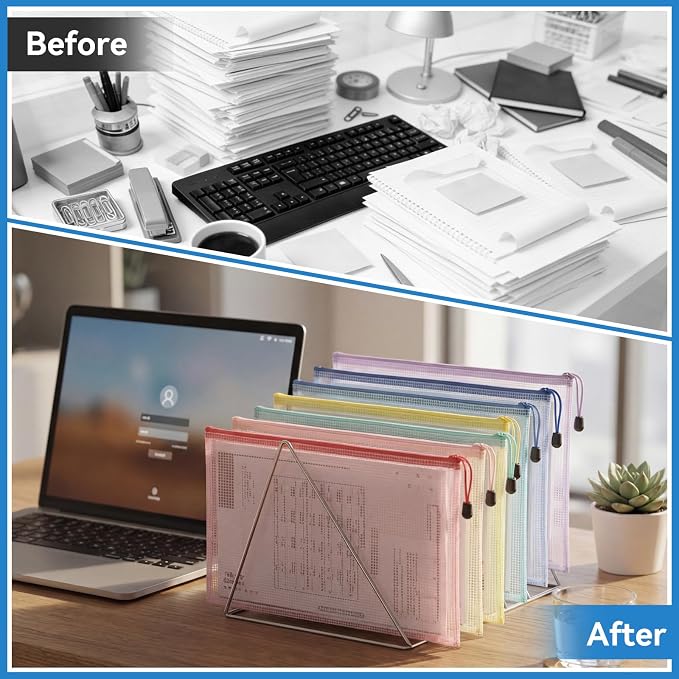 Chuangdi 120 Pcs Colorful Mesh Zipper Pouch Bags A4 Size Board Game Storage Zipper Bags for Organizing, Plastic Pouch Bag in 10 Colors Letter Size Puzzle Storage and Office Supplies - Image 4