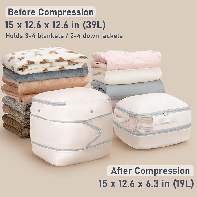 DIMJ Compression Storage Bags 6 Pack - Blanket Storage Bags with Window Zipper, Ultra Space Saving Self Compression Organizer for Puffer Jacket, Bedding, Lightweight Comforter Duvet, Sweater - Image 2