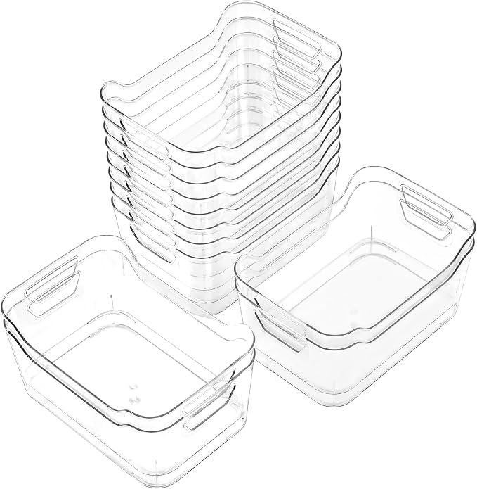 12 Pack Clear Plastic Storage Bins, Pantry Organizers and Storage, Clear Pantry Organizer Bins, Plastic Containers with Handle for Kitchen,Freezer,Cabinet,Closet,Bathroom Under Sink Storage by Unknown