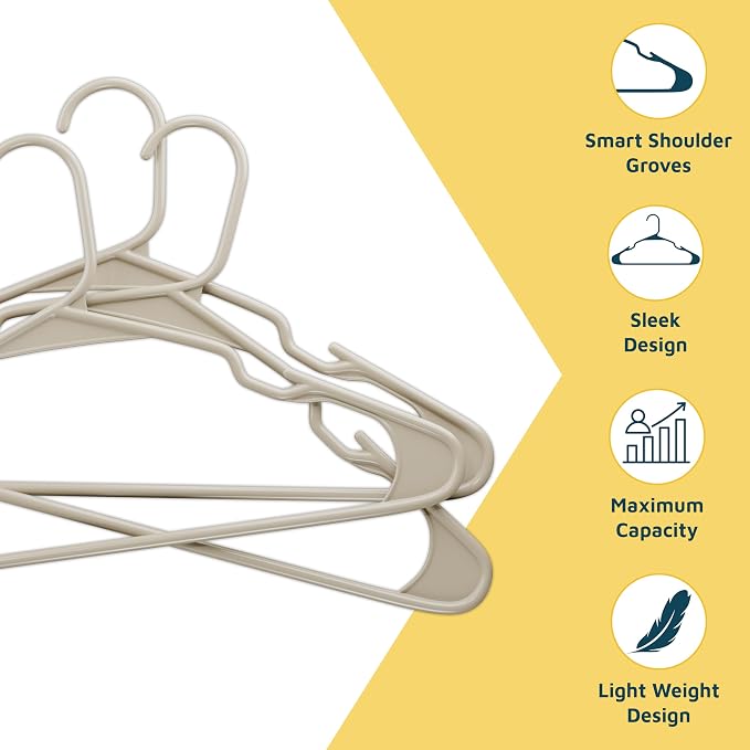Lifemaster Plastic Clothes Hangers – Heavy Duty Hanger Set, for Organizing Clothes, Dresses, and Coat, Holds Up to 5 lbs, Space-Saving Hangers with Non-Slip Shoulder Grooves, Pack of 10, Ivory - Image 4