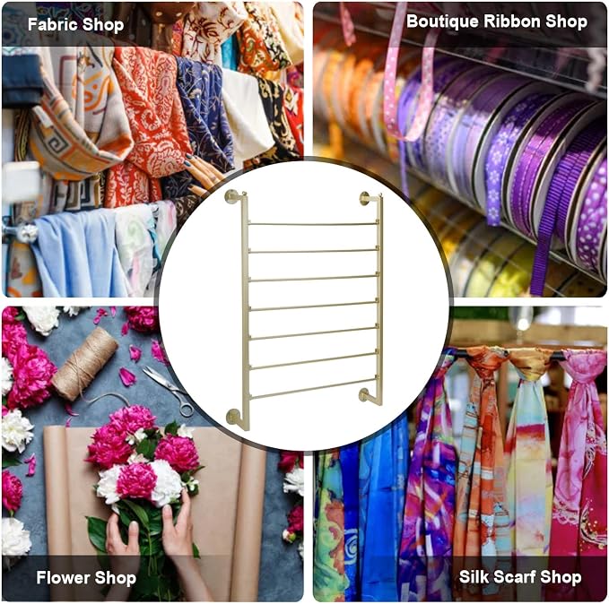 ikare Ribbon Storage Organizer,Wall Mounted Ribbon Organizer,Wrapping Paper Rack,7-Tier Metal Ribbon Storage for Craft Room,Flower Shop,Gift Wrapping Paper,Golden - Image 7