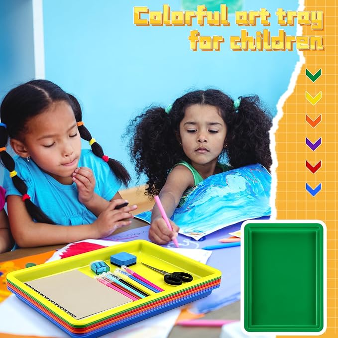 12 Pack Large Plastic Art Trays for Classroom, 16x12x1 Inch,Rainbow | Plastic Paint Trays for Kids Craft Activity Sensory Play Stackable Organizer for Preschool Art Projects Jewelry Beads Sorting - Image 4