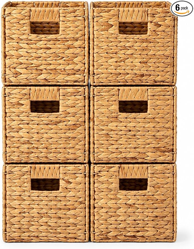 6 Decorative Hand-Woven Water Hyacinth Wicker Storage Basket, 9x9x9 by Westerly