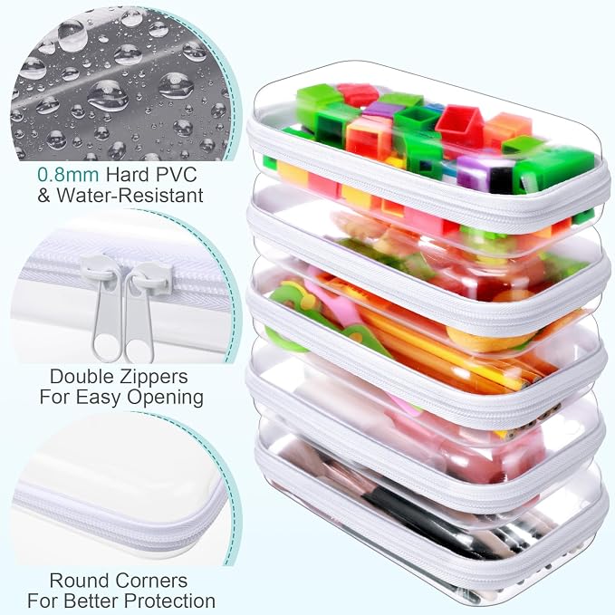Sanwuta 6 Clear Hard Zipper Case,White,7.48 X 3.94 X 2 Inch | Pencil Case Pouches ,Makeup Bag,Plastic Toiletry Diaper Bag ,Travel Toy Storage,Waterproof Organizer Bins - Image 3