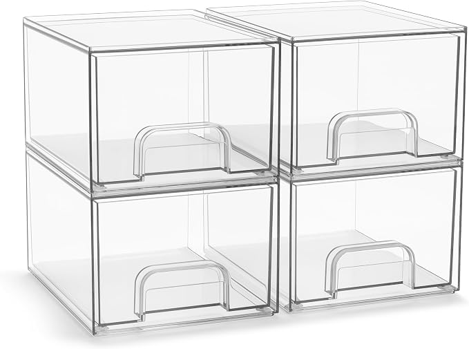 Sorbus Clear Stackable Storage Drawers (4 Pack, 4.4'' Tall) | Acrylic containers with pull-out bins keep cosmetics, brushes and daily items sorted on bathroom counters or in cabinets. by Sorbus