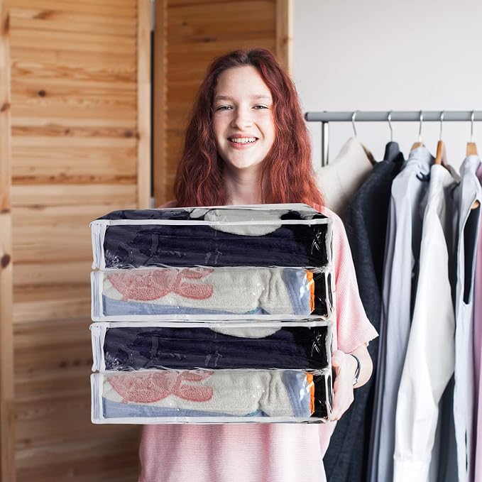 Kingdder 16 Pcs Clear Zippered Storage Bags Plastic Sweater Bag with Zipper | 16 x 14 x 2.5 Inch Vinyl Sheet Organizer and Storage for Clothing Blankets Sheet Linen Bed Pillow Cube Organizer - Image 5