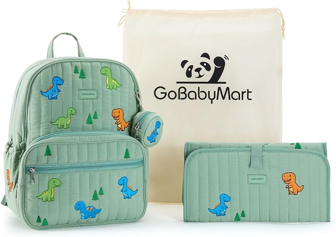 Large Diaper Bag Backpack with Changing Pad, Insulated Bottle Pockets, Travel & Hospital Bag for Mom & Dad (Large - Green Dinosaurs) - Image 9