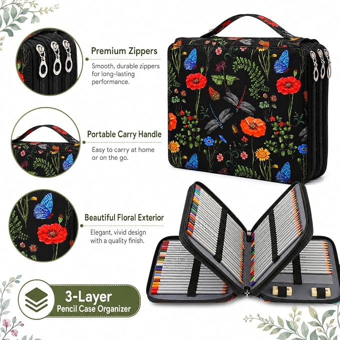 200 Slots Colored Pencil Case Organizer, 4 Layer Bag | Twill Oxford fabric,203 elastic loops,detachable handle,for travel, home storage,drawing tools,creative gifts - Image 4