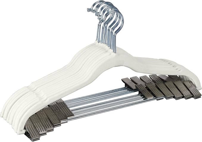 Simplify 24 Pack Velvet Hangers with Clips | Skirt and Pants | Slim Space Saving | Closet Organization | Non-Slip | Prevent Creases | Swivel Neck | Durable | White by Simplify