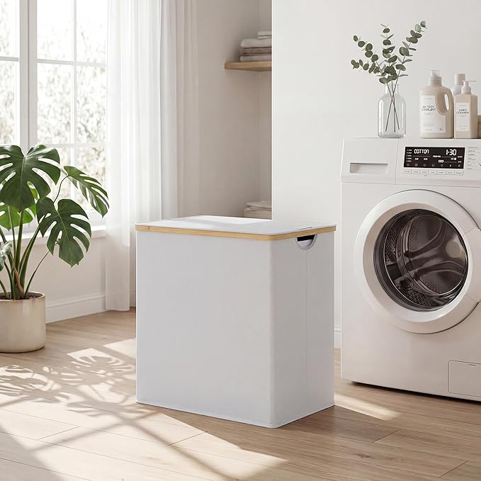 efluky Laundry Hamper with Lid, Double Laundry Basket with 2 Removable Bags, 2 Section Laundry Bin with Bamboo Handles for Bathroom, Bedroom & Laundry Room, 140L (36.9 Gallon) Light Grey - Image 6