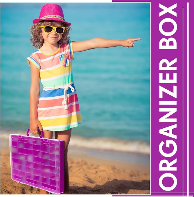 2 Pcs 48 Grids Plastic Bead Organizer Box with Divider, Purple - Image 6