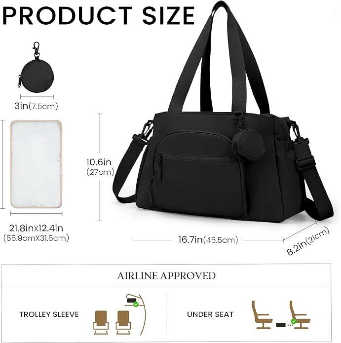 VONAL Diaper Bag Tote, Large 24L Diaper Bags Waterproof Hospital Bag for Labor Delivery, Travel Diaper Tote Baby Bag - Image 6
