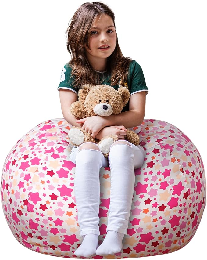 WEKAPO Stuffed Animal Storage Bean Bag Chair Cover for Kids | Stuffable Zipper Beanbag for Organizing Children Plush Toys Large Premium Cotton Canvas (Small Star, X-Large) by Wekapo