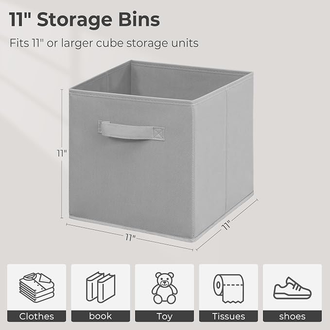 Easi Storage Cubes, 11 Inch Fabric Storage Bins, Set of 4, Foldable Collapsible Cube Organizer with Handles, Closet Shelves Office Nursery Storage, Cubby Storage Bins for Toys Clothes Books, Gray - Image 3