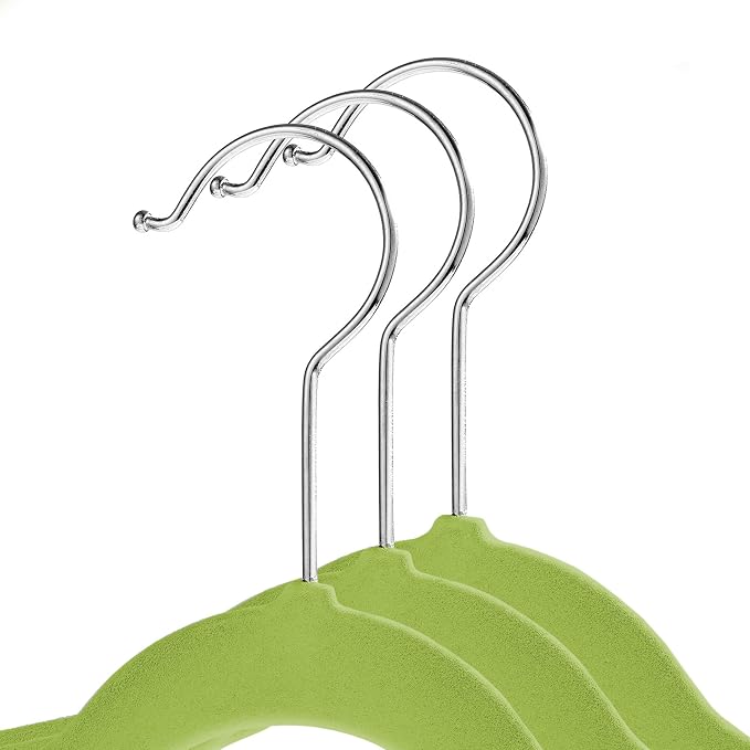 Casafield 100 Velvet Baby Hangers - 11" Size for Infant & Toddler Clothes - Lime Green - Image 2