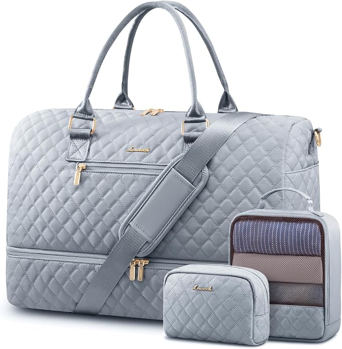 LOVEVOOK Travel Duffle Bag for Women, Weekender Overnight Bag with Shoe Compartment, Carry on Bag with Toiletry Bag, Gym Duffel Bag with Wet Pocket, Hospital Bags for Labor and Delivery 3 Pcs Set by LOVEVOOK