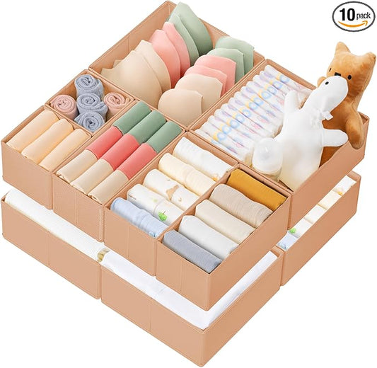 Drawer Organizer Clothes, 10 Pack Dresser Organizer for Baby Clothes, Underwear, Sock- Foldable Closet Organization and Storage Dividers Bins for Nursery, Bedroom (Brown) by Criusia