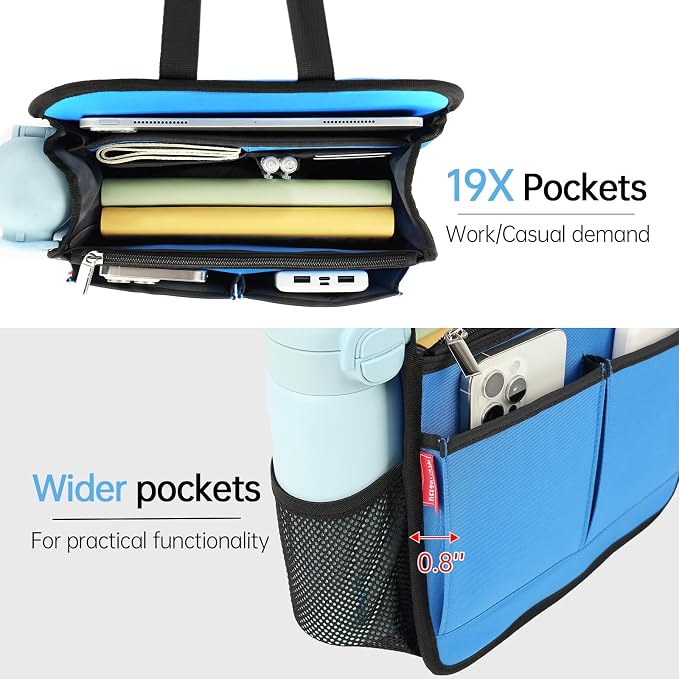 DELTAMANN Large Premium Wider Rugged Backpack Organizer Insert for Men Women Work Travel -19 Pockets, Padded Nylon-Blue - Image 3