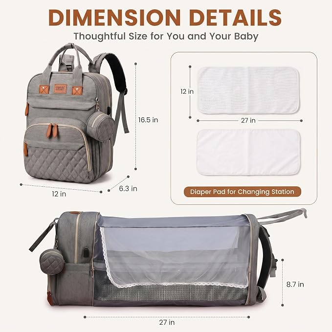 HAWILAND Diaper Bag Backpack for Mom Dad, Large Travel Baby Bag with Station, Lightweight Diaper Bag with Insulated Pockets & USB Changing Port, Grey - Image 6