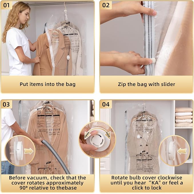 TAILI Hanging Vacuum Sealer Storage Space Saver Bags for Clothes, Suits, Coats or Jackets, 4 Pack Jumbo 53x27.6 Inches, Clear | Vacuum Seal Bags for Clothing, Space Saver Winter Clothes Storage Closet Organizer Garment Storage - Image 9
