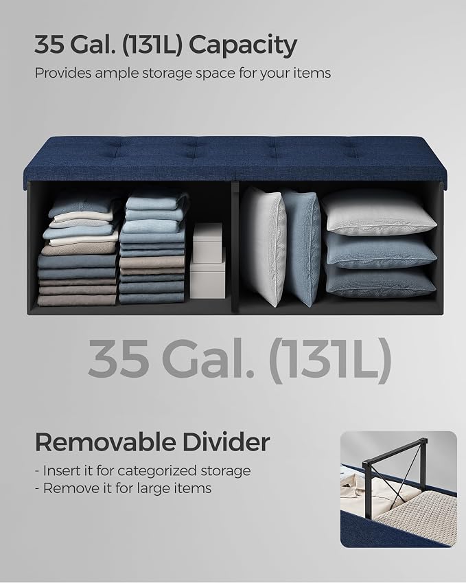 SONGMICS Mazie Collection - 43 Inches Storage Ottoman, Foldable Storage Bench with Flipping Lid, 660 lb Load Capacity, for Entryway, Living Room, Bedroom, Midnight Blue ULSF076Q02 - Image 6