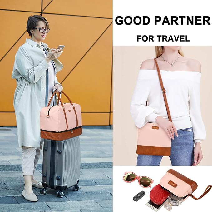 Weekender Bags for Women, 21" Weekender Travel Bag, Travel Duffle Bag with Shoe Compartment Carry on Overnight Duffel Bag for Weekend Travel Business Trip, 3PCS | 3PCS Carry On Overnight Large Duffel Bag with Crossbody Bag and Toiletry Bag for Weekend ... - Image 3