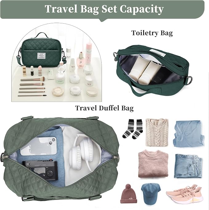 Weekender Bags for Women, Travel Duffel Bag with Shoes Compartment | Overnight Bag with Toiletry Bag, Carry on Personal Item Bag for Travel Business Trips Sport Hospital,Grid Travel Bag Set - Image 2