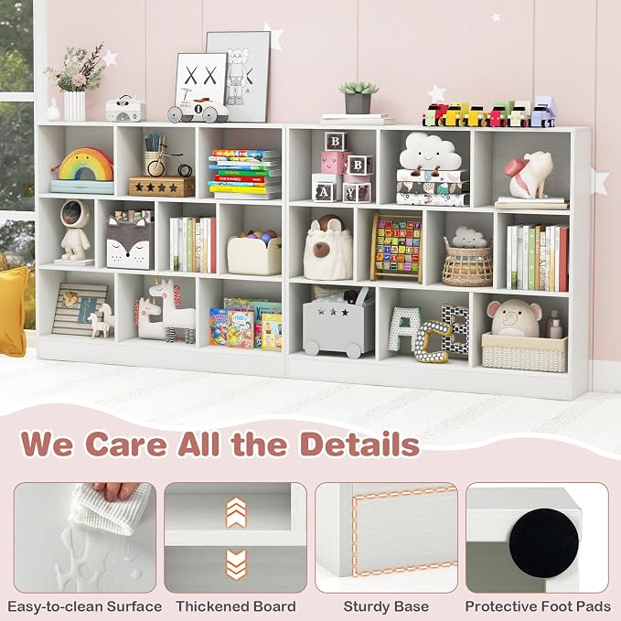 HONEY JOY Kids Toy Storage Organizer, 10-Section Wooden Floor Storage Cabinet, 41” Daycare Toy Chest, 3-Tier Kids Display Bookshelf for Classroom, Playroom & Nursery, Kindergarten (White) - Image 6