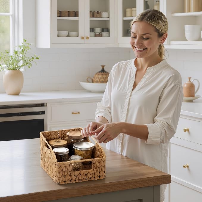 StorageWorks Pantry Baskets for Organizing, Wicker Basket with Built-in Handles, Handwoven Wicker Storage Baskets, Water Hyacinth for Shelves, 2 Pack | Water Hyacinth Pantry Baskets for Organizing, Wicker Baskets with Handles, Handwoven Wicker Storage ... - Image 6