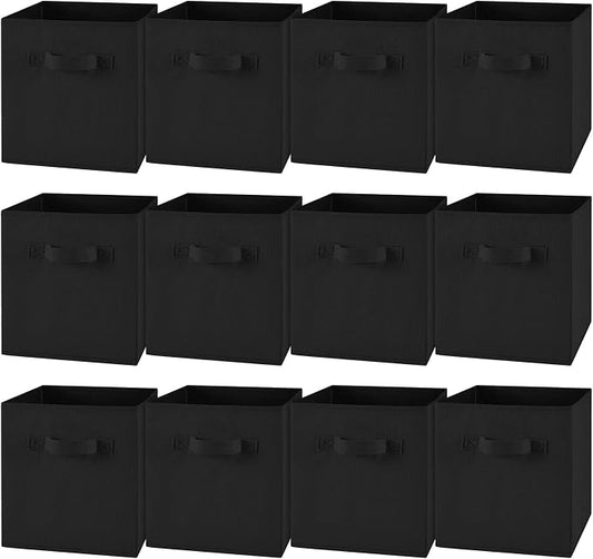 Yinder 12 Pcs Cube Storage Bin Black 10.5''x10.5''x11'' Storage Bins for Playroom Decor Colorful Bins for Kids Foldable Baskets for Nursery Organizer Boxes Fabric Boxes by Yinder