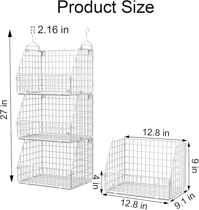 PUPPYCUTE Hanging Closet Organizer and Storage, Clothes Hanging Shelves Wire Baskets for Clothing Sweaters Purse Handbags Shoes White 3 Tier - Image 6