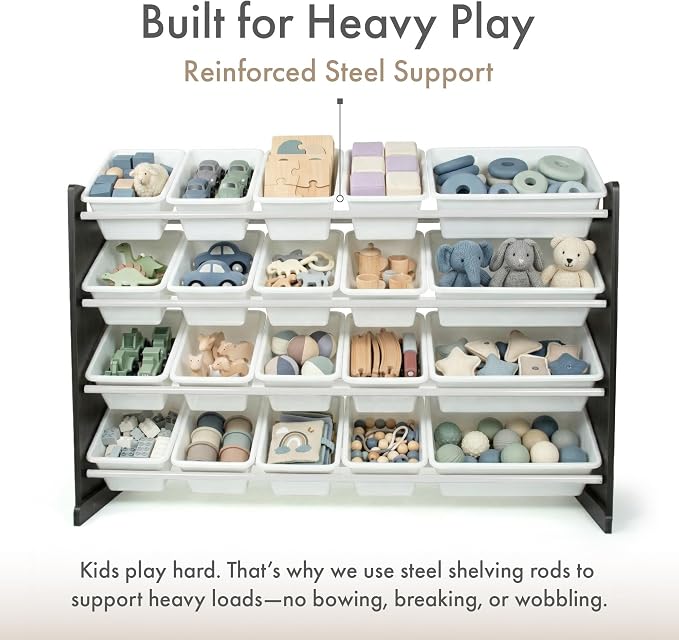 Humble Crew Kids Toy Organizer with 20 Bins, 4 Tier Storage for Playroom | Sturdy wood and steel toddler shelf, removable BPA-free containers, wall anchor anti-tip safety kit for bedroom or classroom - Image 4