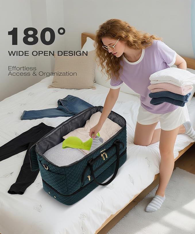Travel Duffle Bag, Wide Open Large Weekender Bag for Women with Shoe Compartment, Carry on Overnight Bags with Toiletry Bag, Hospital Bag for Women Labor Delivery with Wet Pocket (Dark Green) - Image 4