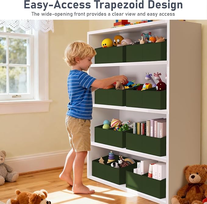 DIMJ Large Closet Shelf Organizer Bins 4 Packs with Handles and Divider, Fabric Trapezoid Storage Baskets, Foldable Clothes Containers Box for Shelf, Towel, Book, Toy, Purse, Hats, Green - Image 6