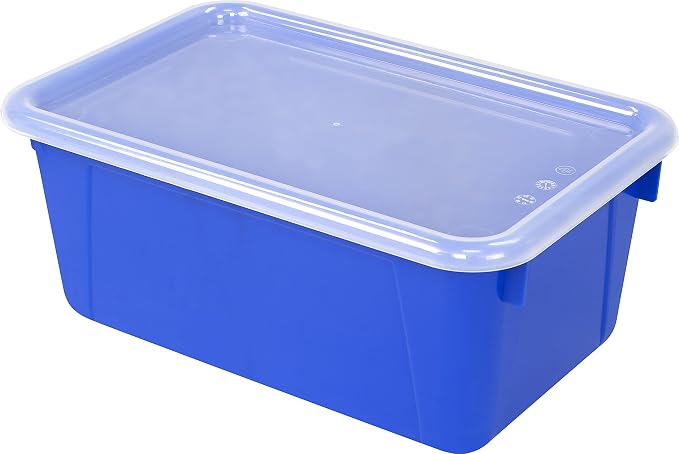 Storex Small Cubby Bins – Plastic Storage Containers for Classroom with Non-Snap Lid, 12.2 x 7.8 x 5.1 inches, Assorted Colors, (62406U05C) (Pack of 5) - Image 2