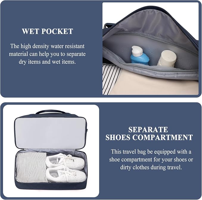 Weekender Bags for Women, Travel Duffel Bag with Shoes Compartment | Overnight Bag with Toiletry Bag, Carry on Personal Item Bag for Travel Business Trips Sport Hospital,Grid Travel Bag Set - Image 5