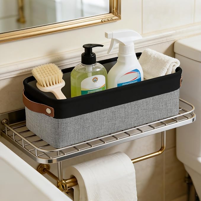 Small Fabric Storage Baskets, 15x6x5 inch Narrow Storage Bins 4-Pack Long Storage Basket for Organizing with Handles, Decorative Basket for Closets, Shelves, Toilet Paper, Grey - Image 5
