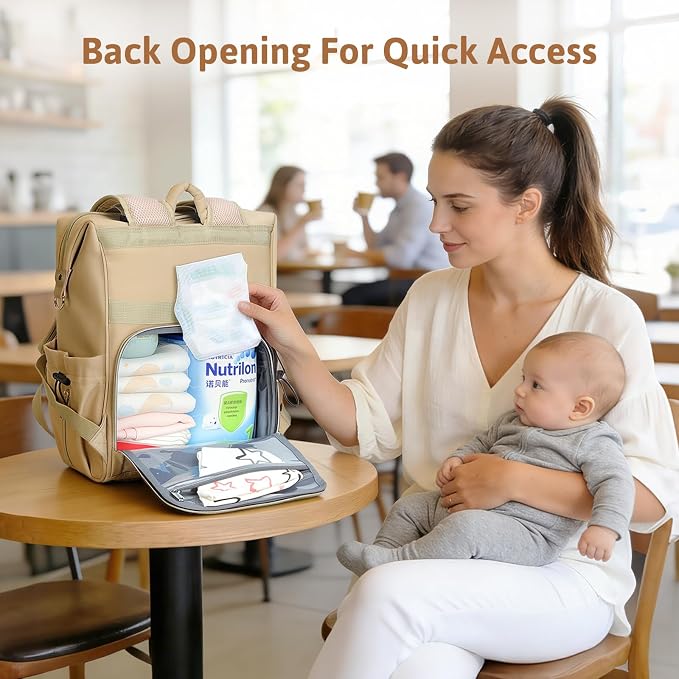 Lekesky Large Diaper Backpack with 16 Pockets, 1.52Lb Lightweight Durable Baby Bag, with Foldable Changing Pad & Pacifier Case, Anti-theft Pocket, Wipes Pocket, Easy to Clean, Khaki - Image 6