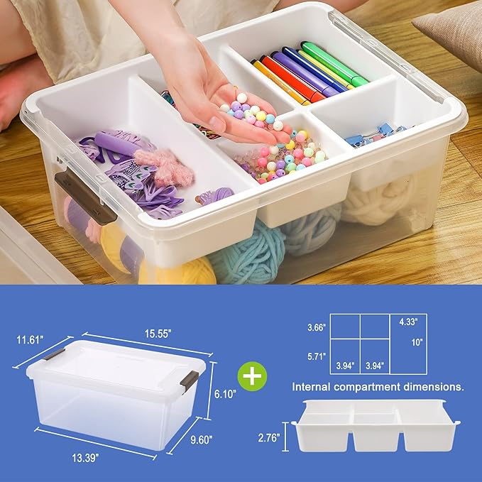MACOPRO 17QT Clear Plastic Box Craft Storage Bin with Removable Tray & Lid | 1-pack container, art supply organizer for playdoh, sewing, beads & craft tools, space-saving stackable bins organization - Image 3