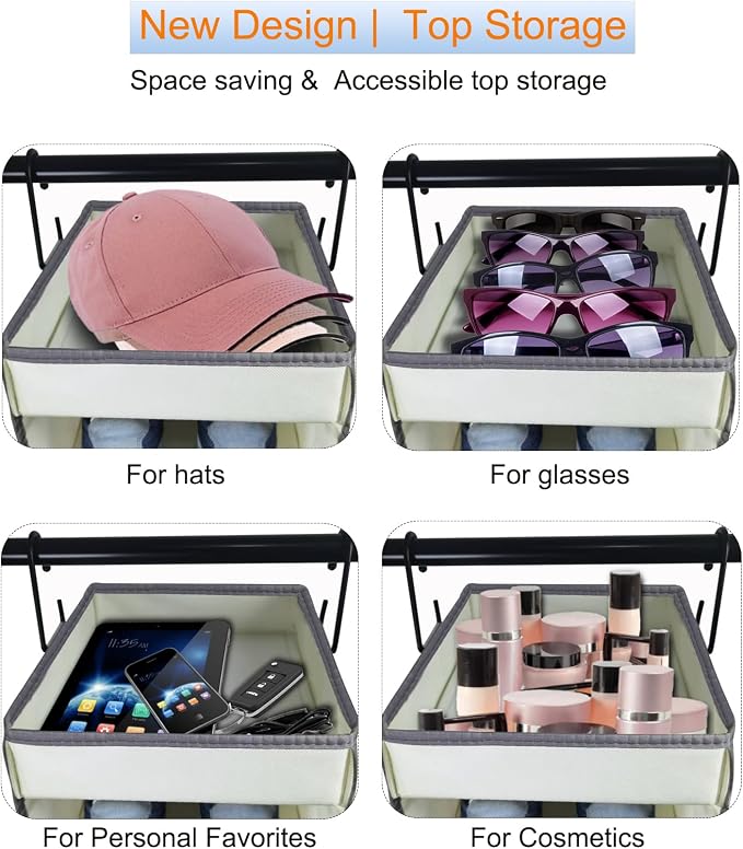 2 Pack Large-Sized Hanging Shoe Organizer 10-Shelf, Sturdy Hanging Closet Organizer with 8 Side Pockets, Wider Hanging Shelves for Storage Shoes Clothes Jeans Shirts Toys, Beige - Image 5