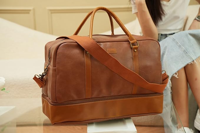 Baosha Vegan Leather Large Travel Duffel Tote Bag Carry On Weekender Overnight Bag With Shoe Compartment HB-38 - Image 5
