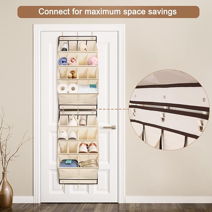 2 Pack Over the Door Shoe Organizers, Hanging Shoe Organizers Large Pockets | Shoe Storage for Closet, Shoe Holder for Boots, Sneakers, Heels, Hanging Shoe Organizer Shoe Rack for RV, Dorm, Home, Beige - Image 5