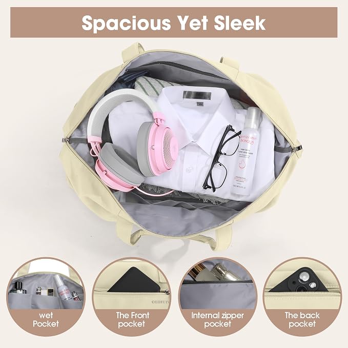 Oeihuivt Weekender Bags for Women with 3 Extra Pack - 21 Inch Large Travel Duffel Bag Set with Shoe Compartment, Heavy-Duty nylon Carry On Overnight Tote - Image 3