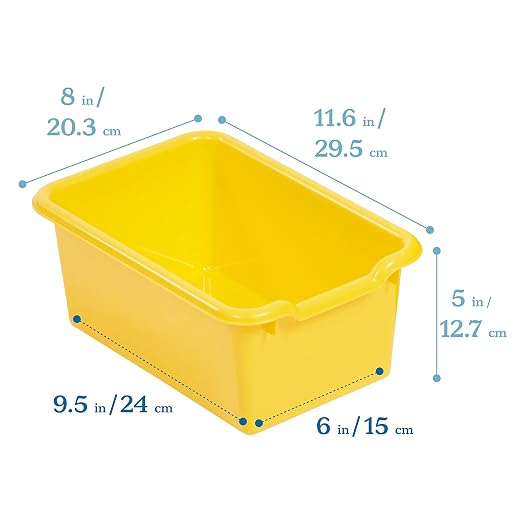 ECR4Kids Scoop Front Storage Bin, Multipurpose Organization, Yellow, 5-Piece | Durable plastic, GREENGUARD Gold Certified, 1.2 gallon capacity, lightweight & nestable, built-in handle, classroom/home use - Image 2