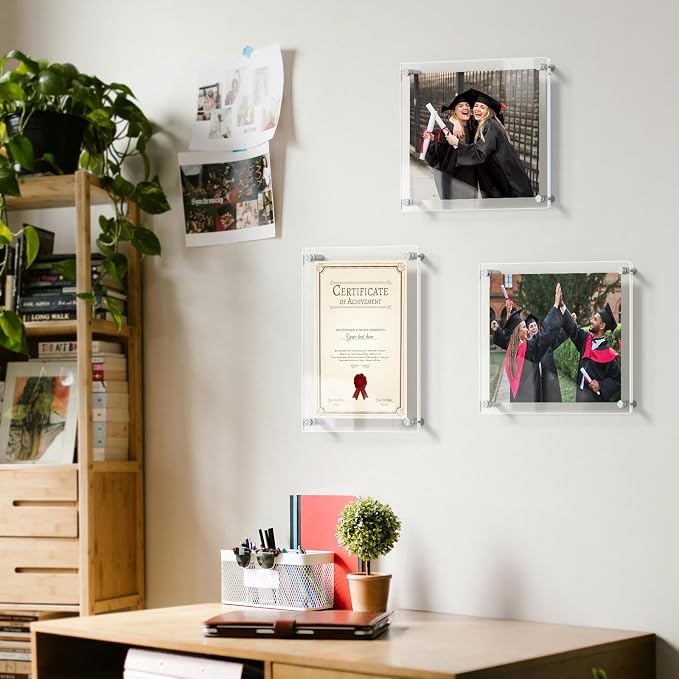 AITEE 8x10 Acrylic Picture Frames 4 Pack, Clear Floating Wall Frames | Modern Frameless picture Frames Lucite Transparent Square Cubes Hanging Photo Frame Gift for Home Office Display - Image 8