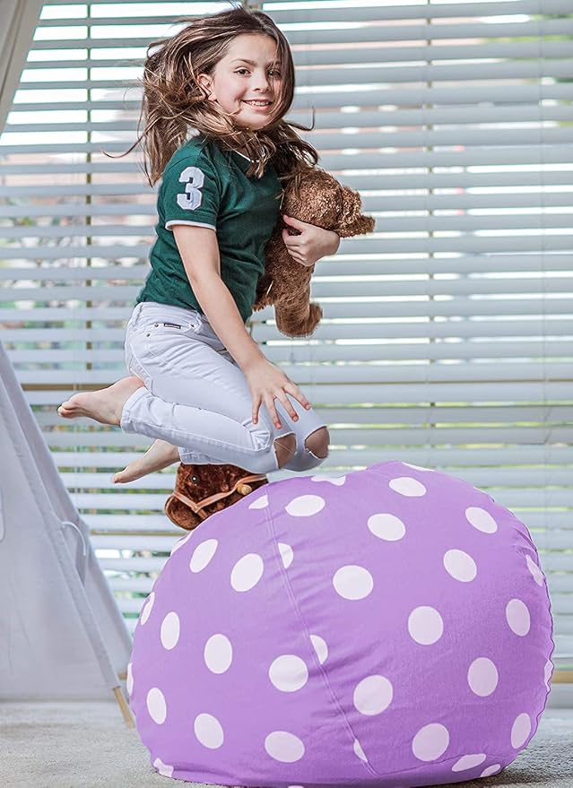 WEKAPO Stuffed Animal Storage Bean Bag Chair Cover for Kids | Stuffable Zipper Beanbag for Organizing Children Plush Toys Large Premium Cotton Canvas (Purple Dot, XX-Large) - Image 6